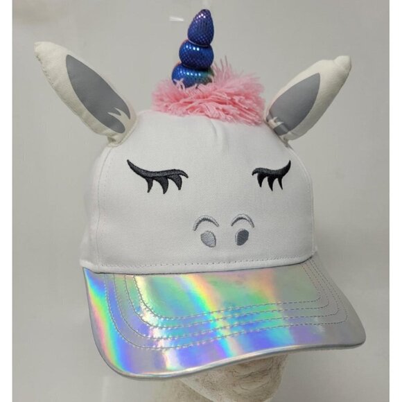 JoyPixels Other - Unicorn Hat Girls White Adjustable Holographic Brim Baseball Cap Kids Youth
